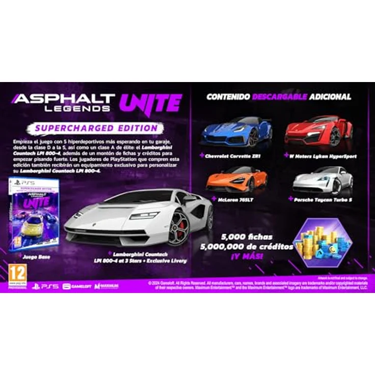 Maximum Entertainment Asphalt Legends: Unite - Supercharged Edition (PS5), Über 250 offiziell lizenzierte Hypercars, Short-Burst Rennen, Intensives Arcade-Feeling, Lokal/online Multiplayer, Dynamische Lichteffekte – Bild 3