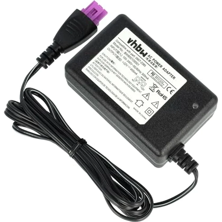 vhbw Netzteil kompatibel mit HP Deskjet 2544/2549, AC/DC Adapter mit Euro-Stecker, 200 cm, schwarz – Bild 1