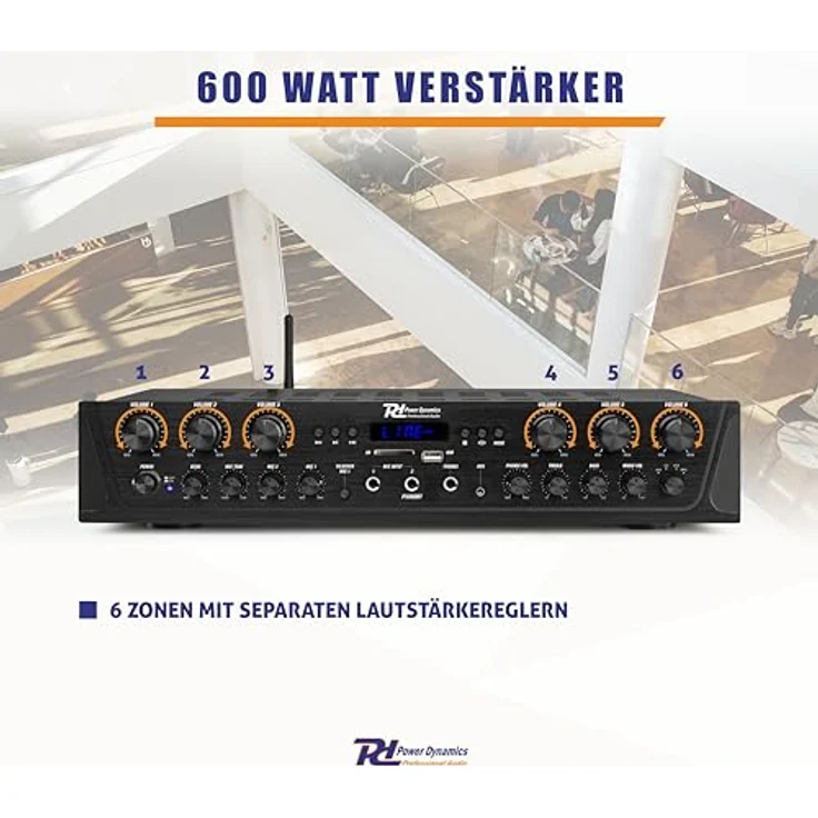 Power Dynamics PV260BT, 600W Stereo-Verstärker mit Bluetooth, USB, SD, FM-Radio – Schwarz – Bild 2
