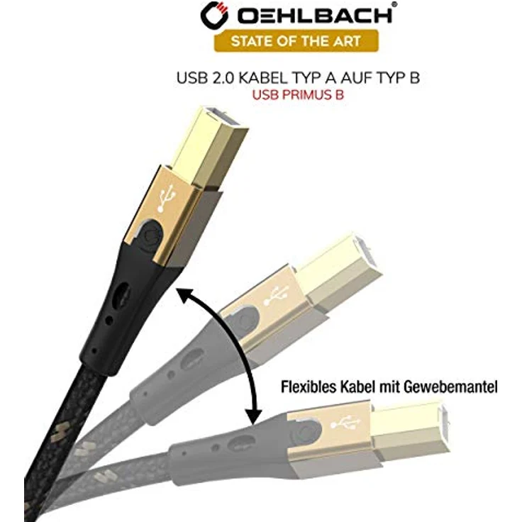 Oehlbach Primus USB-Kabel Typ B 2.0 - State of the Art - High Speed 480 Mb-s hochflexibel Metallstecker HPOCC 3-Fach Schirmung - Drucker, Scanner, Audio Verstärker 50 cm, Schwarz-Gold - Preisvergleich – Bild 7