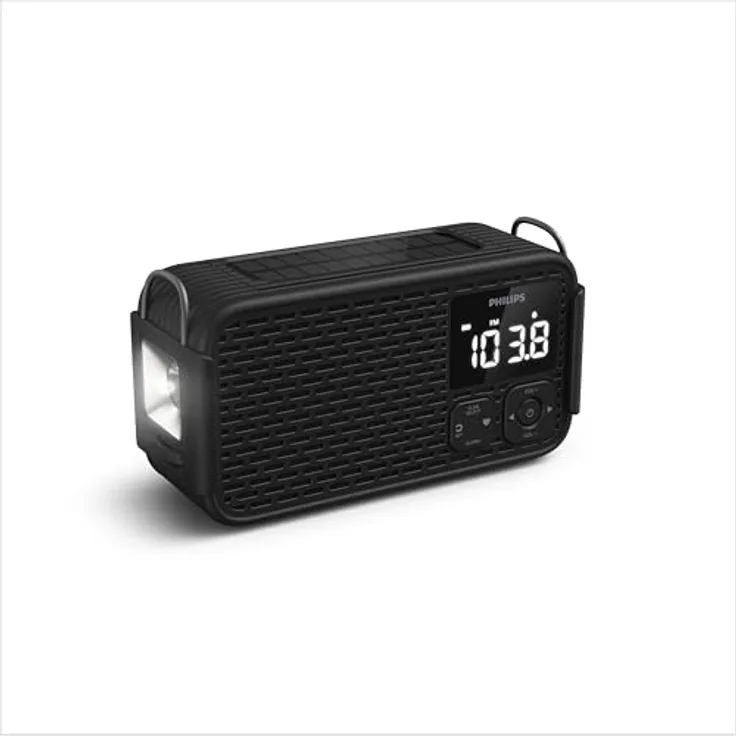 Philips TAR3500/00, Tragbares Digitalradio mit FM/AM Empfang, 5,71 cm LED Display, Schwarz, integrierte Powerbank und Taschenlampe