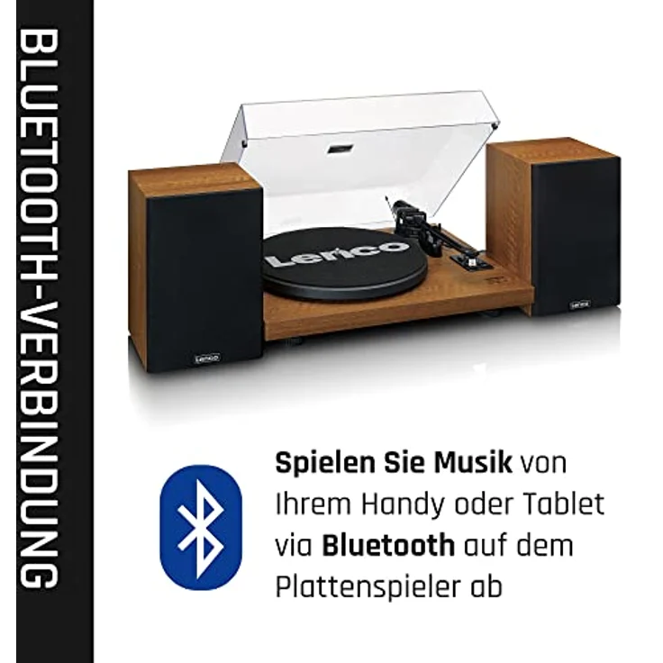 Lenco LS-480 Hi-Fi Plattenspieler mit Bluetooth - Mit externen Lautsprechern 2 x 30 W RMS - Riemenantrieb - Vorverstärker - MDF-Gehäuse - braun – Bild 5