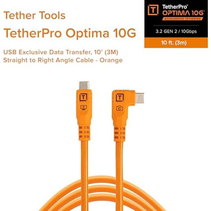 Tether Tools TetherPro USB-C Optima 10G rechts orange 3m, High-Speed-Verbindungskabel für zuverlässige Aufnahmen – Bild 2
