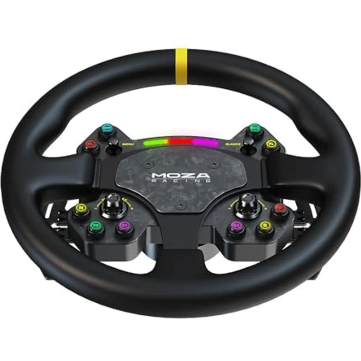 Moza Racing MOZA RS V2 Lenkrad, Rund - Leder (33 cm), originalgetreu im Racing-Look, integrierte Schaltanzeige, Schnellverschluss - Aluminium/Carbon – Bild 3