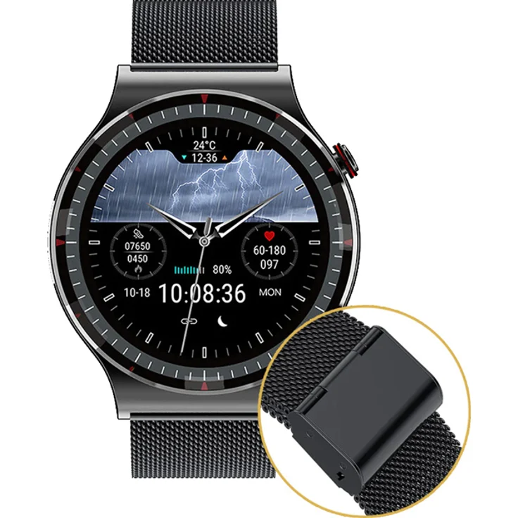 Knauermann PRO 2, schwarze Aluminium-Smartwatch mit EKG-Technik, präzisen Gesundheitsmessungen und 80 Ziffernblättern