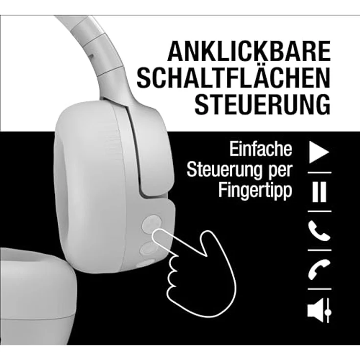 Fresh 'n Rebel Code Fuse, Bluetooth-Kopfhörer on-Ear, kabellos, 30 Stunden Spielzeit, mit Mikrofon und Sprachassistent, Lautstärkeregler und Wiedergabe/Pause-Tasten, faltbar (Ice Grey) – Bild 3