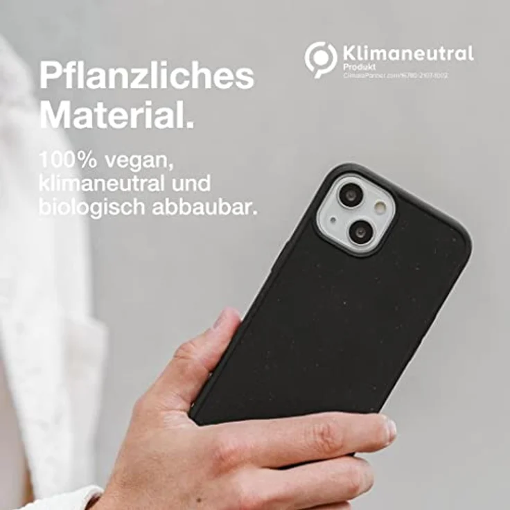 Woodcessories - nachhaltige Handyhülle kompatibel mit iPhone 14, iPhone 13 Hülle schwarz - biologisch abbaubar aus Pflanzenmaterial - kein Plastik – Bild 3