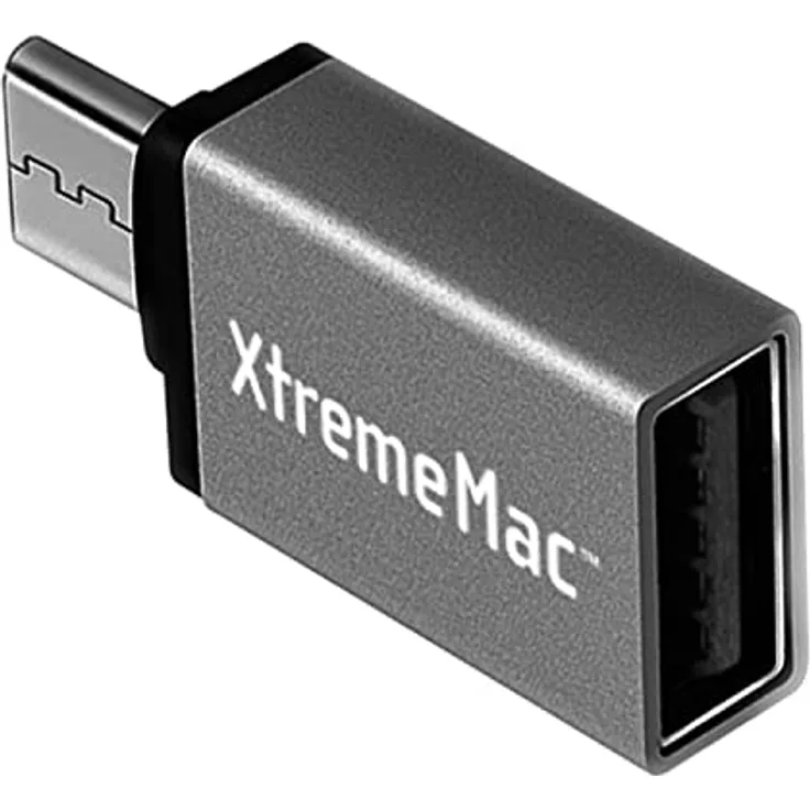 XtremeMac USB-C zu USB-A 3.0 OTG Adapter, Plug & Play, Schnellladeunterstützung, qualitatives Aluminiumgehäuse für MacBook, Samsung und andere USB-C Geräte, Schwarz