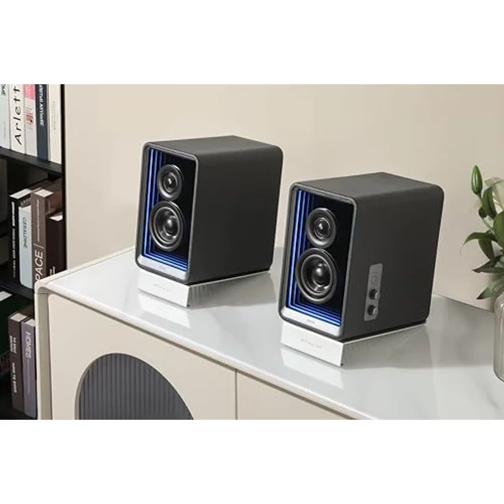 EDIFIER QR65 Aktive Design-Monitorlautsprecher (70 Watt) mit RGB-Lichteffekten, 3X USB TurboGaN-Schnellladeports und Subwoofer-Ausgang, schwarz – Bild 2