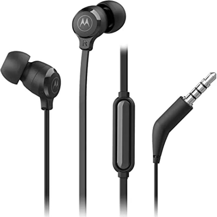 Motorola Sound Earbuds 3-S | In-Ear-Kopfhörer mit Mikrofon | Anti-Tangle-Kabel, tiefem Bass und ergonomischem Design mit bequemer Passform | 3,5 mm | Schwarz