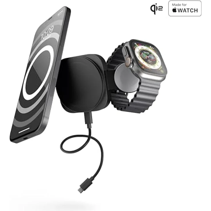 ZENS Travel Charger Pro 2 konvertibles Qi2 Reise-Ladegerät für iPhone und Apple Watch (Platzsparendes Design, inkl. Transport-Tasche & USB-C Kabel) – Bild 2
