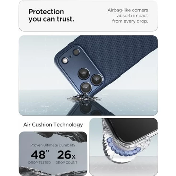 Spigen iPhone 17 Pro Max Hülle Liquid Air Case, rutschfest, Militärgeprüfter Schutz, Air Cushion Technologie, Navy Blue – Bild 5