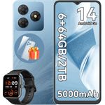 OSCAL FLAT 2C Smartphone Blau, 6(2+4)GB RAM+64GB ROM/2TB, HD+ Display/5000mAh Akku/4G Dual SIM inkl. R50 Uhr