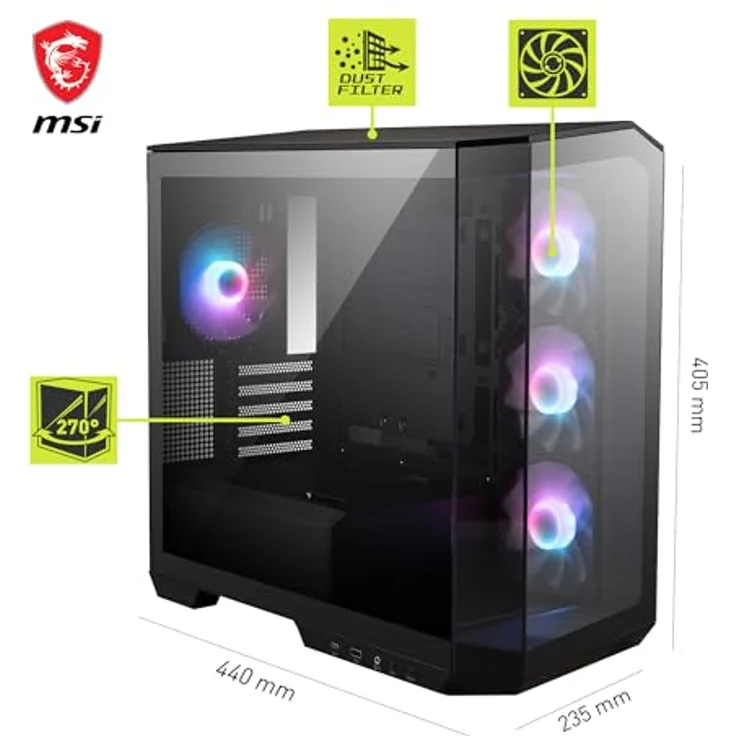 MSI MAG PANO M100R PZ (Mini ITX, mATX), PC Gehäuse, Schwarz – Bild 3