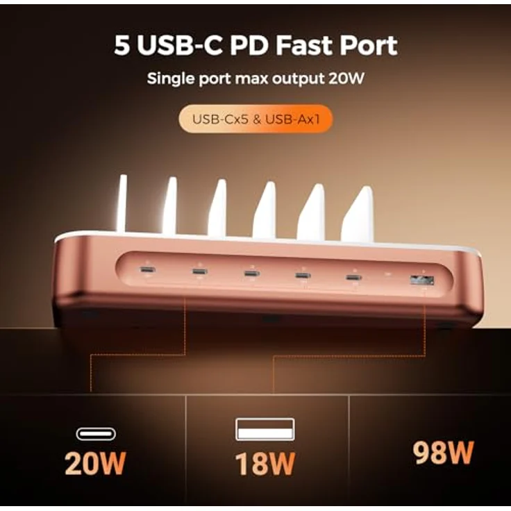 4smarts Ladestation Team 100W, 5C/1A, 6 Kabel inkl. 4in1-Multiladekabel, Kupfer, Wireless Charger, Sicherheitsfunktionen – Bild 3