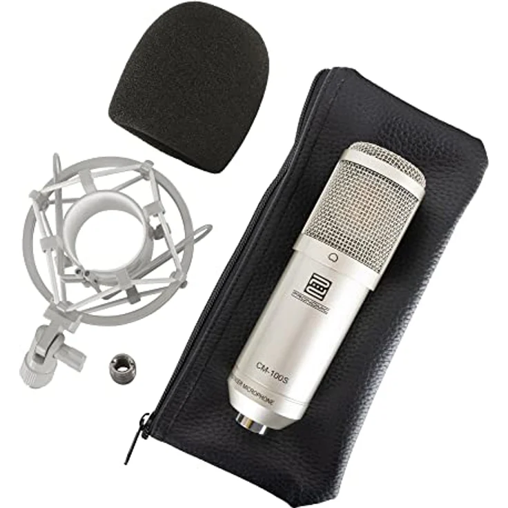 Pronomic CM-100S Studio Großmembranmikrofon XLR-Kondensatormikrofon, silber - Studioqualität mit Popkiller und Micscreen Set – Bild 3
