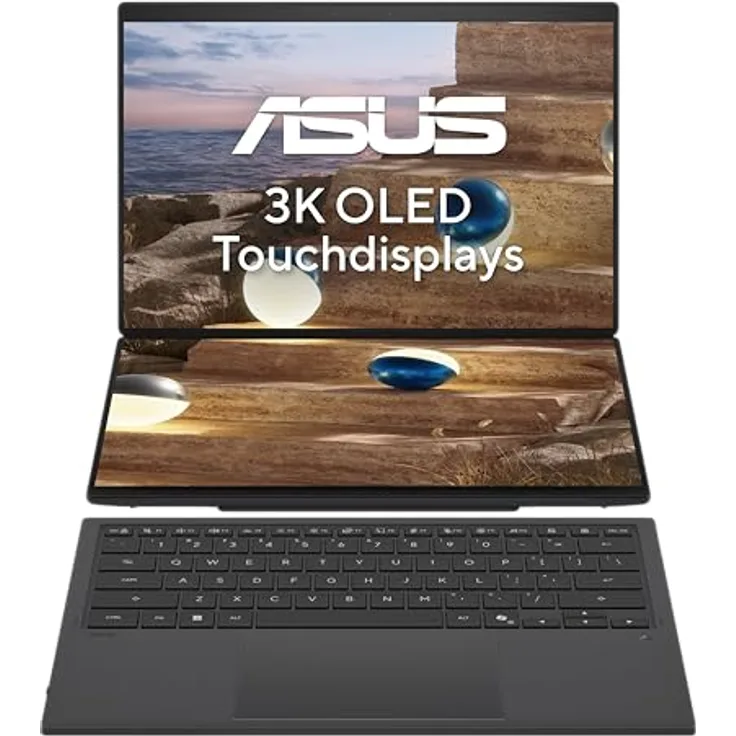 ASUS Zenbook Duo 14 UX8407AA, 14" 2,8K WQXGA+ 144Hz OLED Touch Display, Intel Core Ultra 9, 32GB RAM, 1TB SSD, Intel Graphics, Win11 Home, Moher Gray