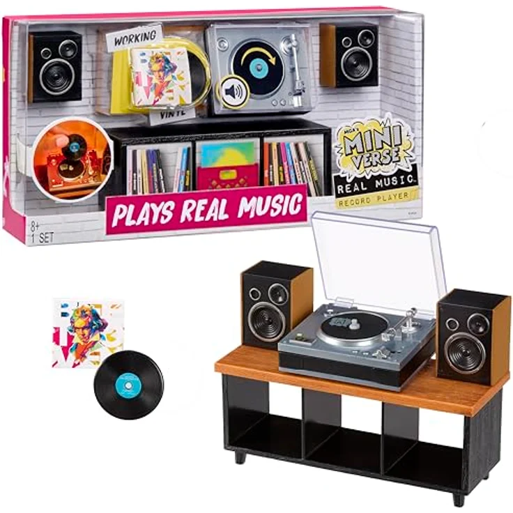 MGA's Miniverse Real Music Mini-Plattenspieler, Sammlerstück mit 1 Mini-Vinyl-Schallplatte, Retro-Design, kompatibel mit Miniverse-Vinyls, geeignet ab 8 Jahren – Bild 1