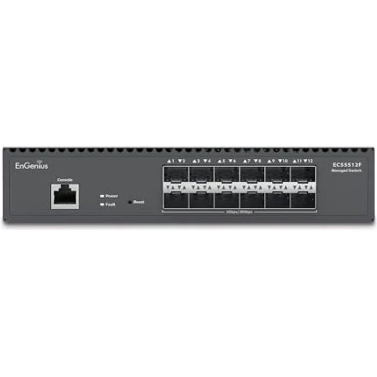 EnGenius ECS5512F, Managed Layer2+ Switch mit 12 Ports, 12x SFP+, 9,5" Half-Rack Aggregation, Schwarz – Bild 2