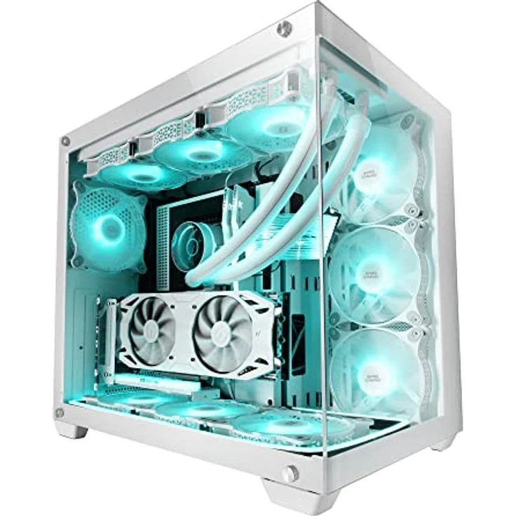 Mars Gaming MCV4 Weiß, Custom XXL E-ATX Gaming Tower, Rahmenloses Front und Seitenfenster Gehärtetem Glas, Modularer Doppelkammerrahmen – Bild 1