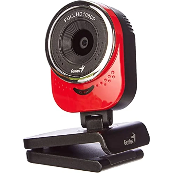 Genius Webcam QCam 6000, Full HD 1080p Webcam mit digitalem Mikrofon und 360-Grad-Drehung, Rot – Bild 1