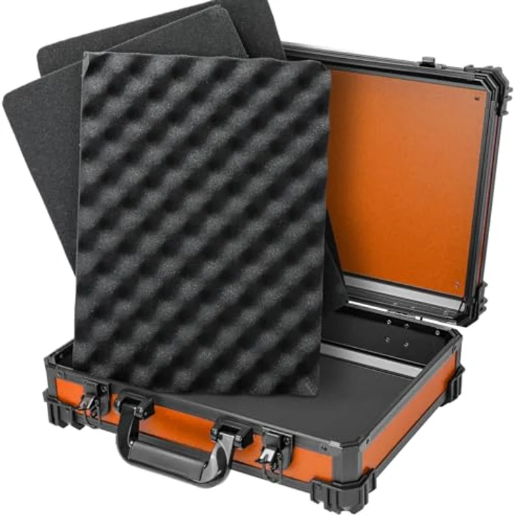 HMF 15502-18 Transportkoffer mit Rasterschaumstoff, Universalkoffer für empfindliche Geräte | 39 x 29 x 12 cm | Orange – Bild 5