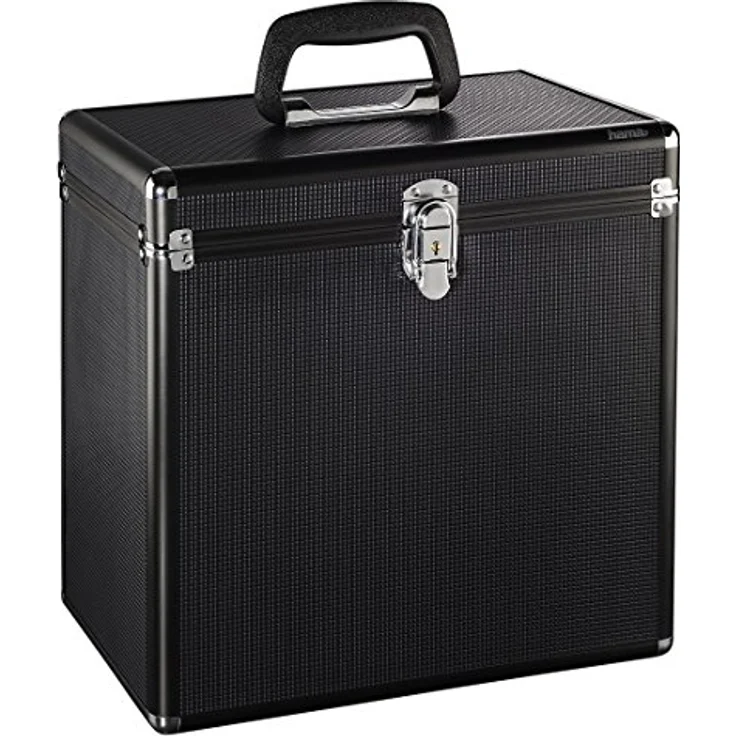 Hama LP-Koffer im Alu-Look (zur Aufbewahrung von 50 Schallplatten, abschließbar) Vinyl Aufbewahrungsbox, Plattenkoffer schwarz – Bild 2