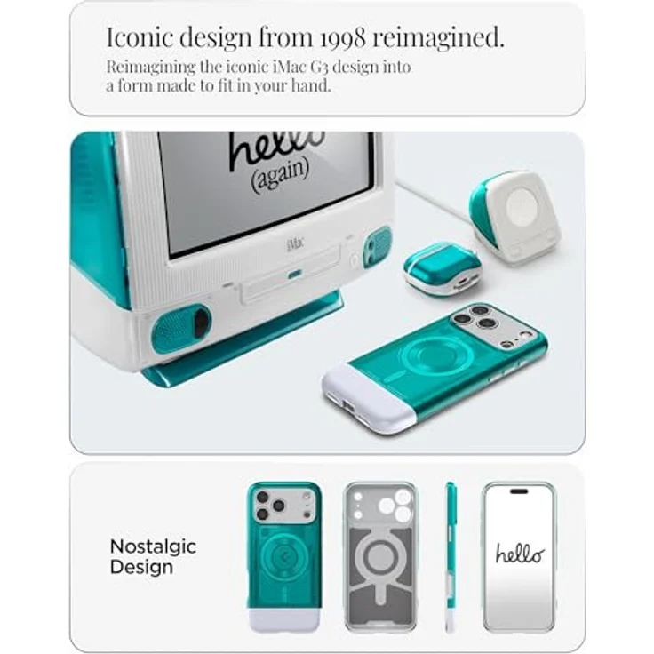 Spigen iPhone 17 Pro Max Hülle Classic C1 MagFit Case, Retro-Futuristisches Design, 6-Lagen Schutz, kompatibel mit MagSafe Zubehör - Bondi Blue – Bild 3