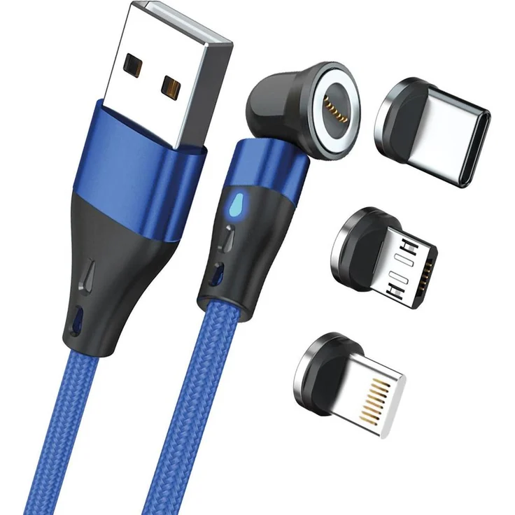 RealPower MagneticCharge3, 2 m USB-A auf USB-C Kabel, Blaue Ausführung mit magnetischer Verbindungstechnologie