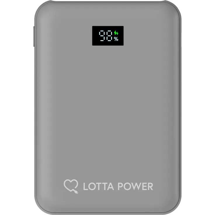 Lotta Power Mini 10.000 mAh Powerbank, 20W Schnellladen, LED-Display, USB-C, Stone Grey