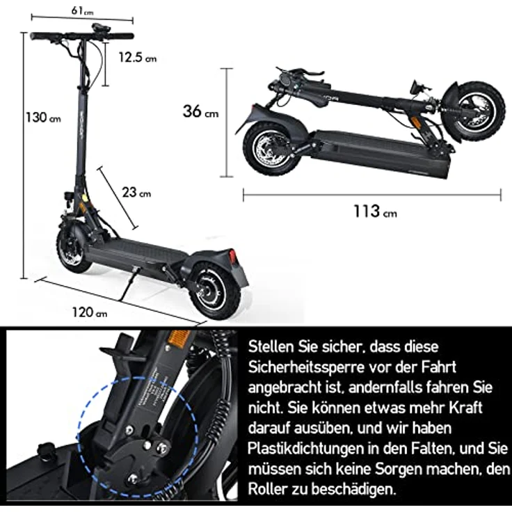 JOYOR E Scooter mit Straßenzulassung Y8-S, 48V 26Ah, Reichweite 100km, mit Stoßdämpfung Vorne und Hinten, Faltbarer Elektroroller, Tragfähigkeit 120KG, mit 10" Reifen – Bild 5