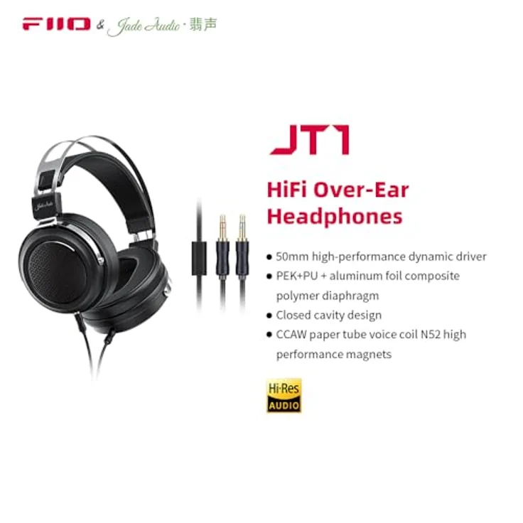FiiO JadeAudio JT1 Professionelle Studio-Kopfhörer mit 50 mm Membranen, Hi-Res Musikstudio-Headset – Bild 3