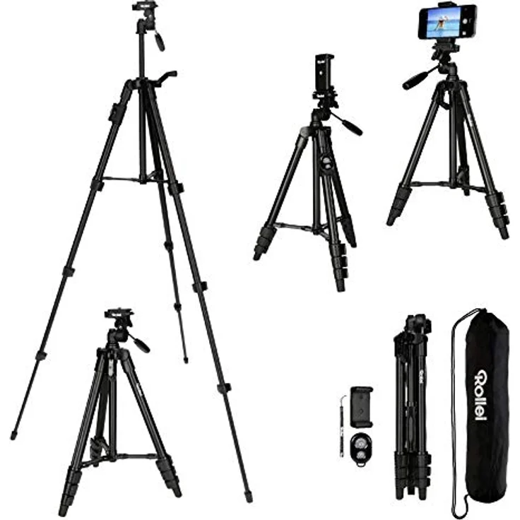 Rollei Smartphone Stativ Traveler I Ultra-leichtes Videotativ I bis 2kg Traglast I inkl. Stativkopf I Stativtasche I Bluetooth-Fernauslöser I Schwarz – Bild 5
