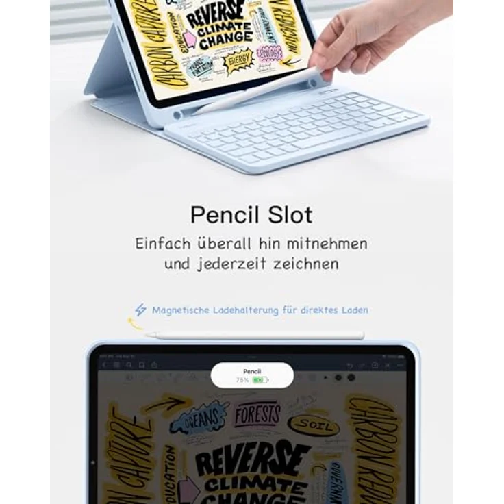 Inateck Tastatur Hülle kompatibel mit iPad Air 6 11 Zoll 2024, iPad 10 Gen. 2022, iPad Air 5/4 (2022/2020) 10,9 Zoll, iPad Pro 11 4/3/2/1, QWERTZ, Abnehmbar, mit Stifthalter, KB04002, Schwarz – Bild 4