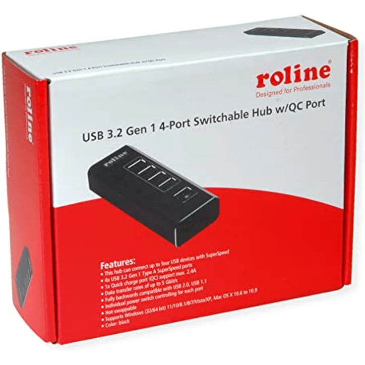 ROLINE USB3.2 Gen1 Hub, 5x, 4x A + 1x QC Ports einzeln schaltbar (14.02.5058) – Bild 3