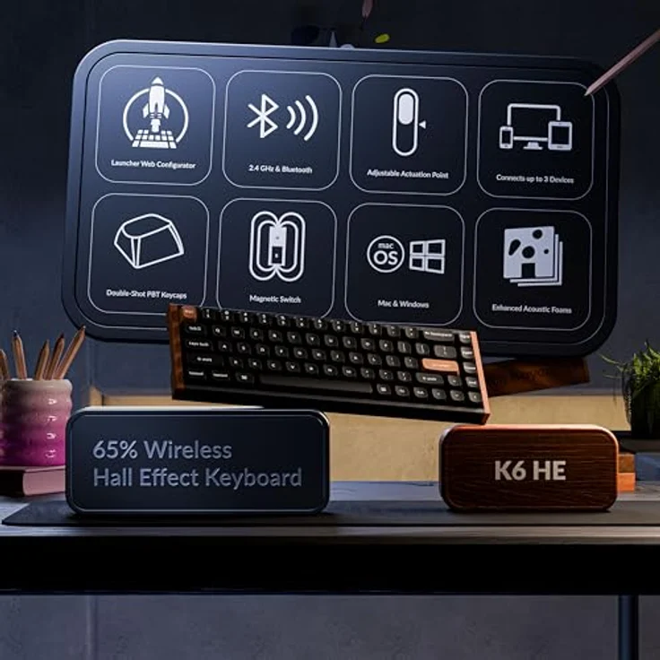 Keychron K6 HE Nebula Special Edition, Kabellose Mechanische Tastatur mit Gateron Double-Rail Magnetic Hall Effect Schaltern, Schwarz, RGB-Hintergrundbeleuchtung, 4000 mAh Akku – Bild 3