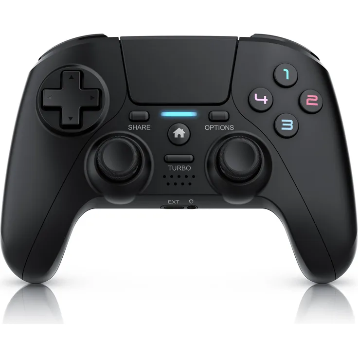 CSL Wireless Gamepad für PS4 & PC, Dual Vibration, Touchpad, eingebauter Lautsprecher, ergonomisch, schwarz
