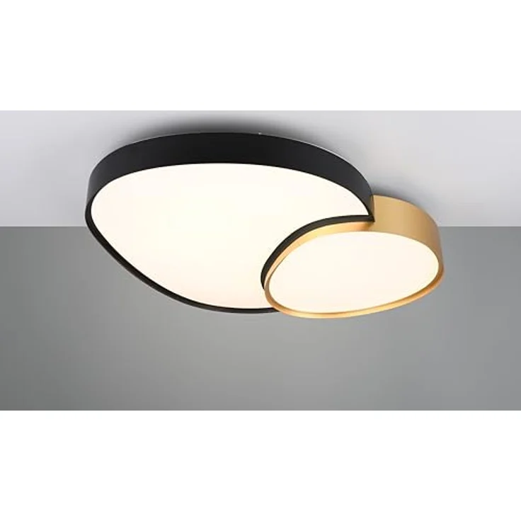 Trio Leuchten Deckenleuchte Rise 647519280, Metall Schwarz matt/Goldfarbig, inkl. 45 Watt LED, Fernbedienung, Dimmbar, Lichtfarbe einstellbar, Kunststoff Schirm Weiß – Bild 2