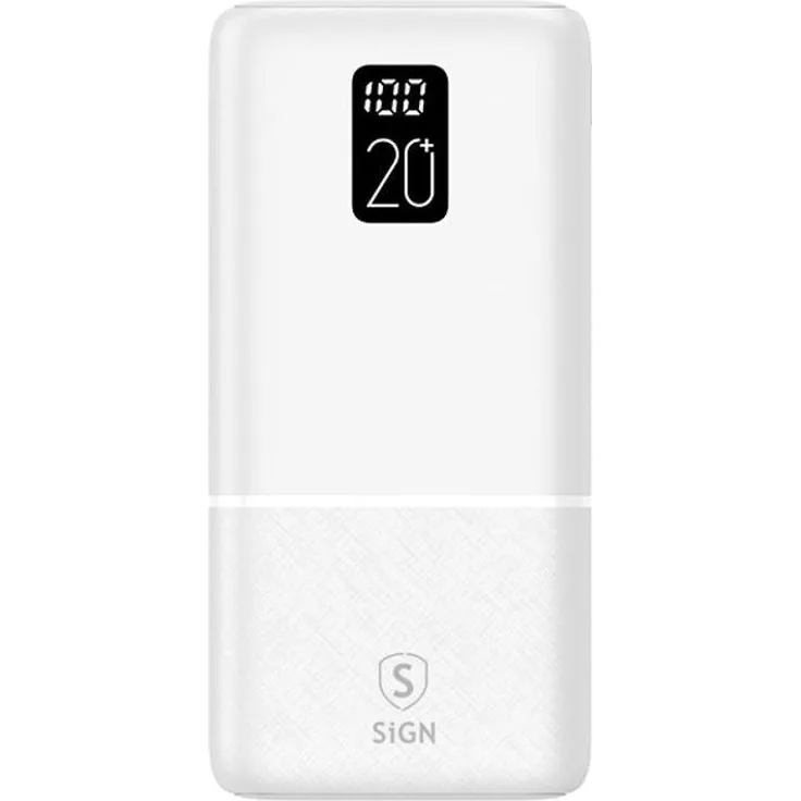 Sign Q.C Powerbank 20000 mAh, 2,1 A - Weiße, leistungsstarke Powerbank für mobiles Laden