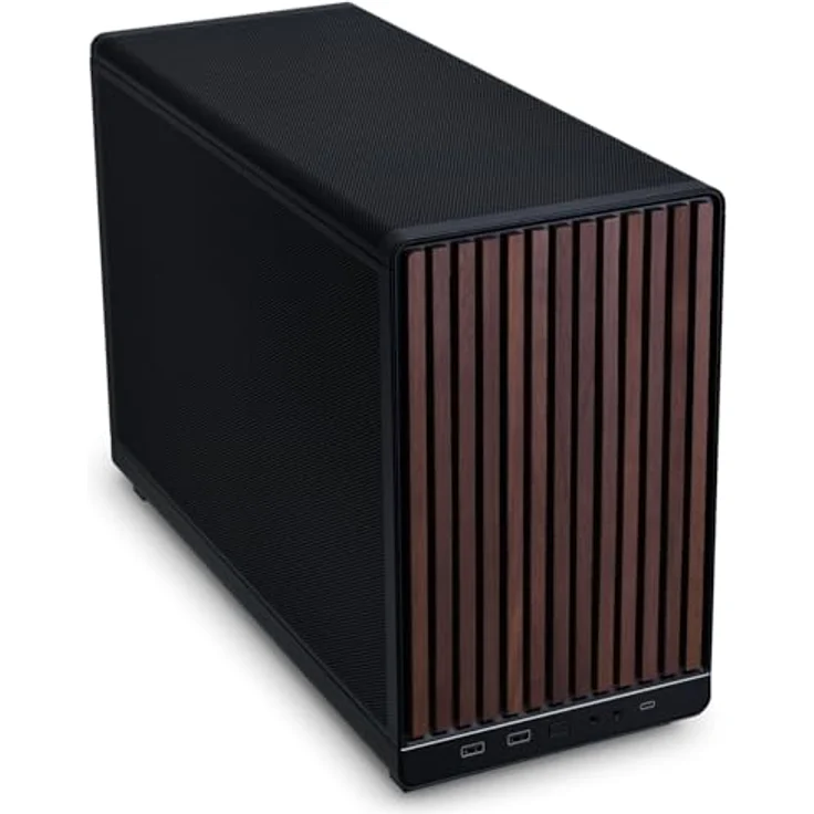 Lian Li DAN Cases A3-mATX Wood Edition PC-Gehäuse, Micro-ATX - Walnuss, schwarz - Kompaktes Gehäuse für Micro-ATX/Mini-ITX, Vier-Slot-GPU bis 415 mm, 360-mm-Radiator geeignet – Bild 1