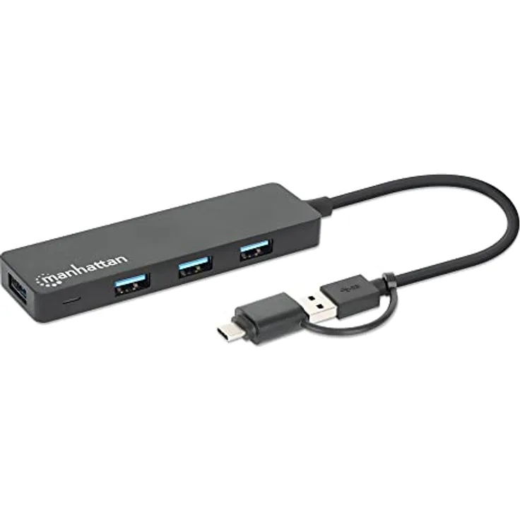 MANHATTAN 180863 Hub USB 3.2 Gen1 4 Anschlüsse Combo USB-A und USB-C™ Schwarz