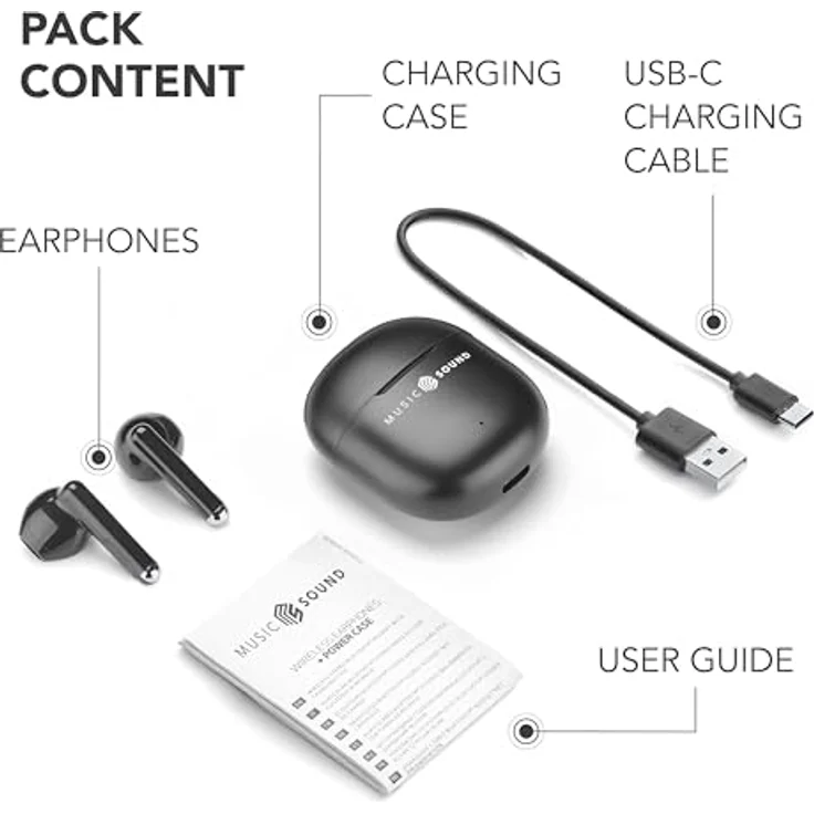 Music Sound Breeze, Kapselartiges Bluetooth-Headset, True Wireless Stereo (TWS), für Anrufe und Musik, 62 g, Schwarz – Bild 5