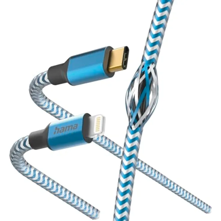 HAMA Reflective, USB-C auf Lightning Ladekabel, 1,5 m, Nylon, Blau, maximales Schnellladen und Datenübertragung bis 480 Mbit/s