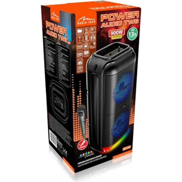 media-tech Tragbarer Bluetooth-Lautsprecher MT3183, 50W RMS, Karaoke, Bunte Disco-Beleuchtung, Bluetooth 5.3, AUX, Micro-SD, USB - BT Power Audio, Blau – Bild 5