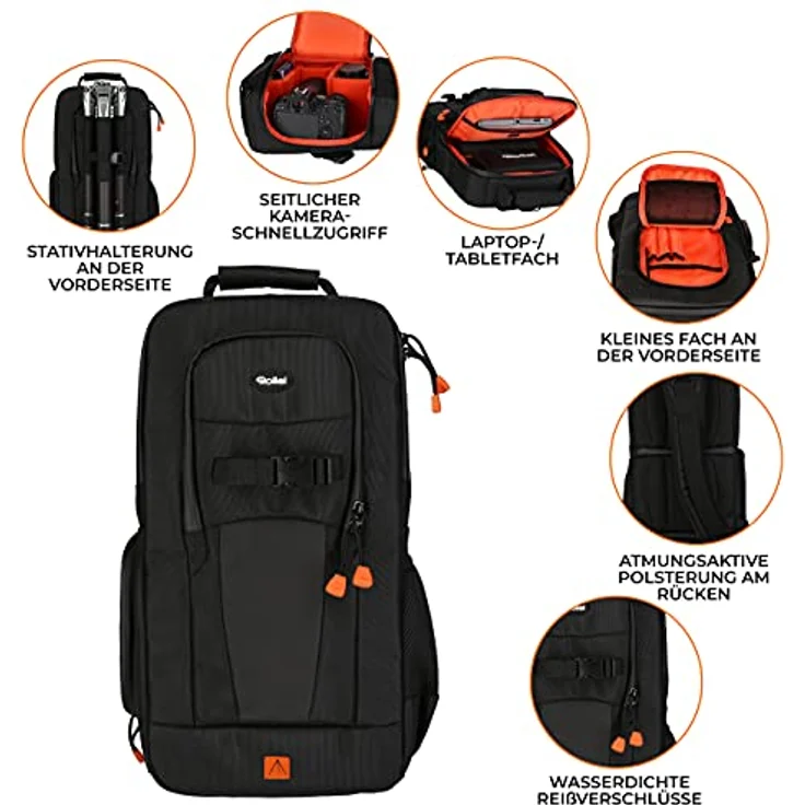 Rollei Fotoliner Ocean Slingbag: Crosspack-Kamerarucksack aus 45 PET-Flaschen, inkl. Regenschutz, schwarz – Bild 2