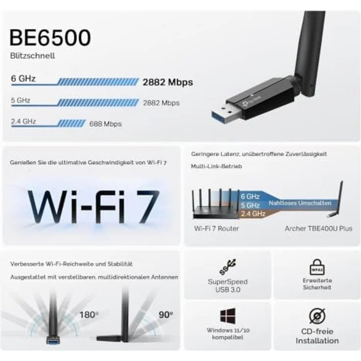 TP-Link Archer TBE400U Plus, WLAN-Adapter USB-A mit Wi-Fi 7 Tri-Band, 6452 MBit/s – Bild 4