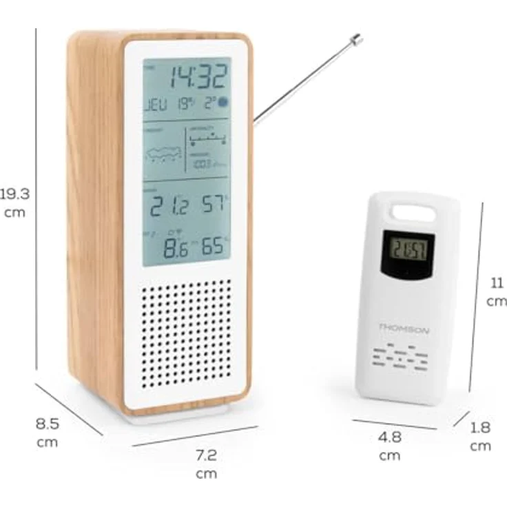 Thomson WS102TWH, Bluetooth 5.3 Lautsprecher mit Wetterstation, Weiß/Holz – Bild 3