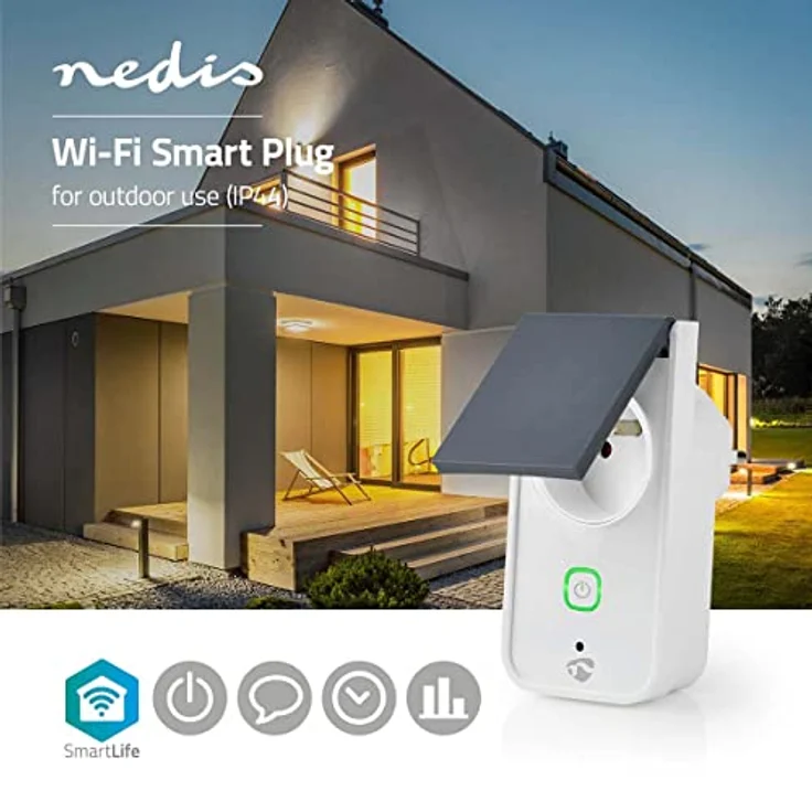 Nedis WIFIPO120EWT, Smarte WLAN Steckdose, spritzwassergeschützt, Steuerung über App und Sprachassistenten, IP44 – Bild 3