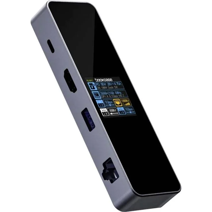 Dockcase USB-C® Dockingstation DBP61L, Smart Visual Hub mit 4K HDMI, integrierte Ladefunktion und Display zur Systemüberwachung