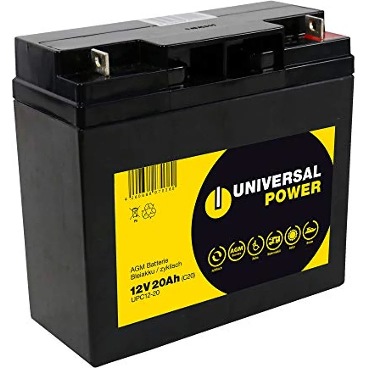 Universal Power AGM UPC12-20, 12V 20Ah AGM Batterie, wartungsfrei, zyklenfest, rüttelfest, auslaufsicher – Bild 1